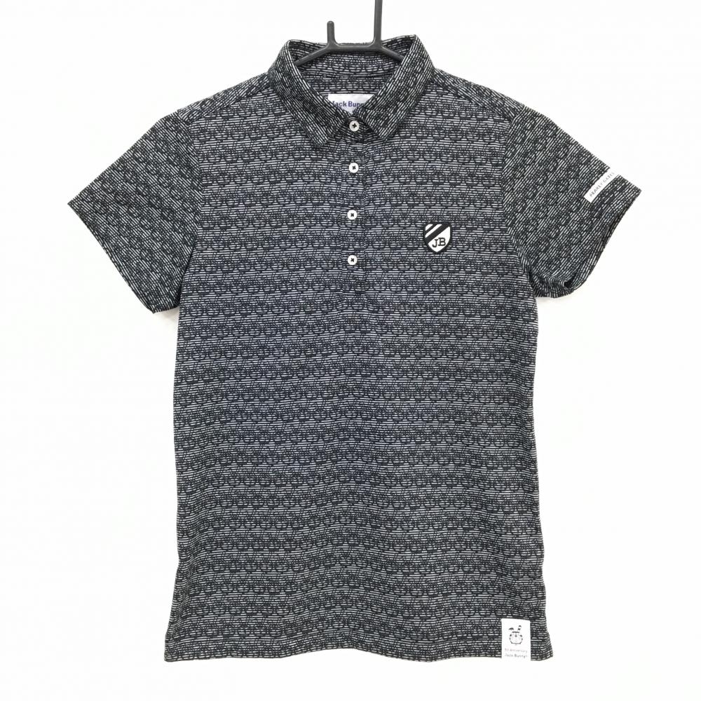 【美品】ジャックバニー×ドラえもん 半袖ポロシャツ 黒系×ライトグレー系 ボーダー  レディース 1(M) ゴルフウェア Jack Bunny
