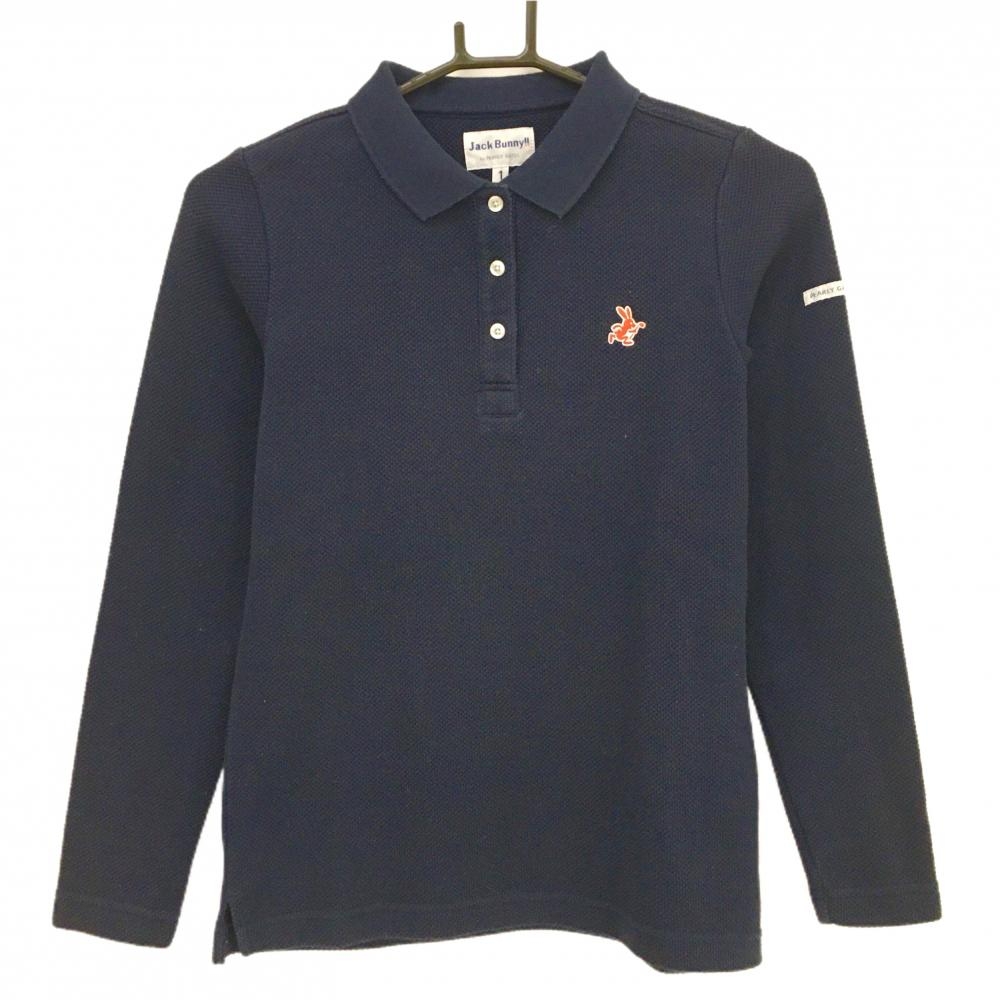 ジャックバニー 長袖ポロシャツ ダークネイビー×レッド 胸ロゴ  レディース 1(M) ゴルフウェア Jack Bunny