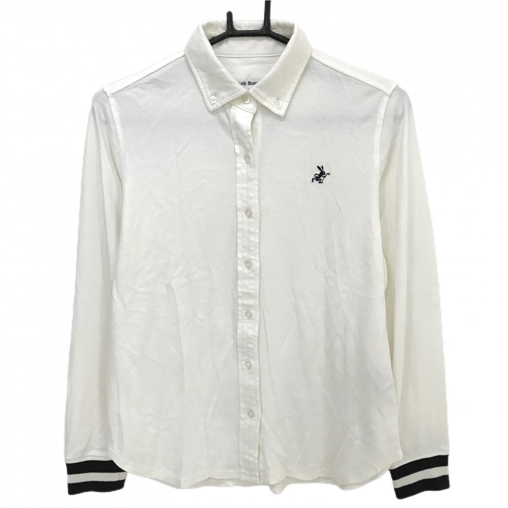 ジャックバニー 長袖シャツ 白×黒 微起毛 ラビット刺しゅう 袖口ボーダー ボタンダウン レディース 1(M) ゴルフウェア Jack Bunny