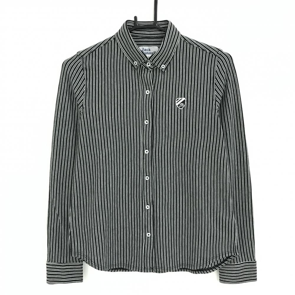 【美品】ジャックバニー 長袖シャツ 黒×白 ストライプ ボタンダウン レディース 1(M) ゴルフウェア Jack Bunny