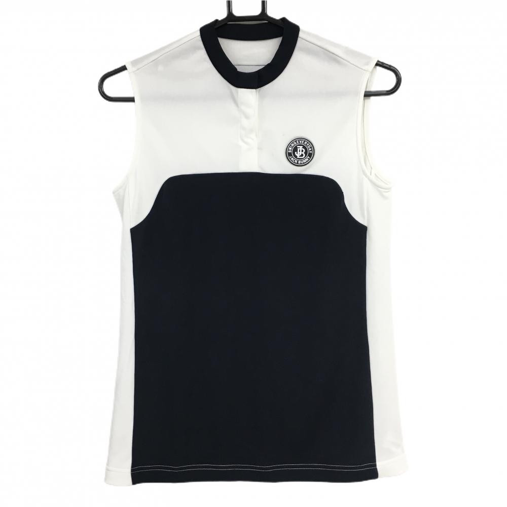 【美品】ジャックバニー ノースリーブシャツ ネイビー×白 シリコンワッペン スナップボタン  レディース 1(M) ゴルフウェア Jack Bunny