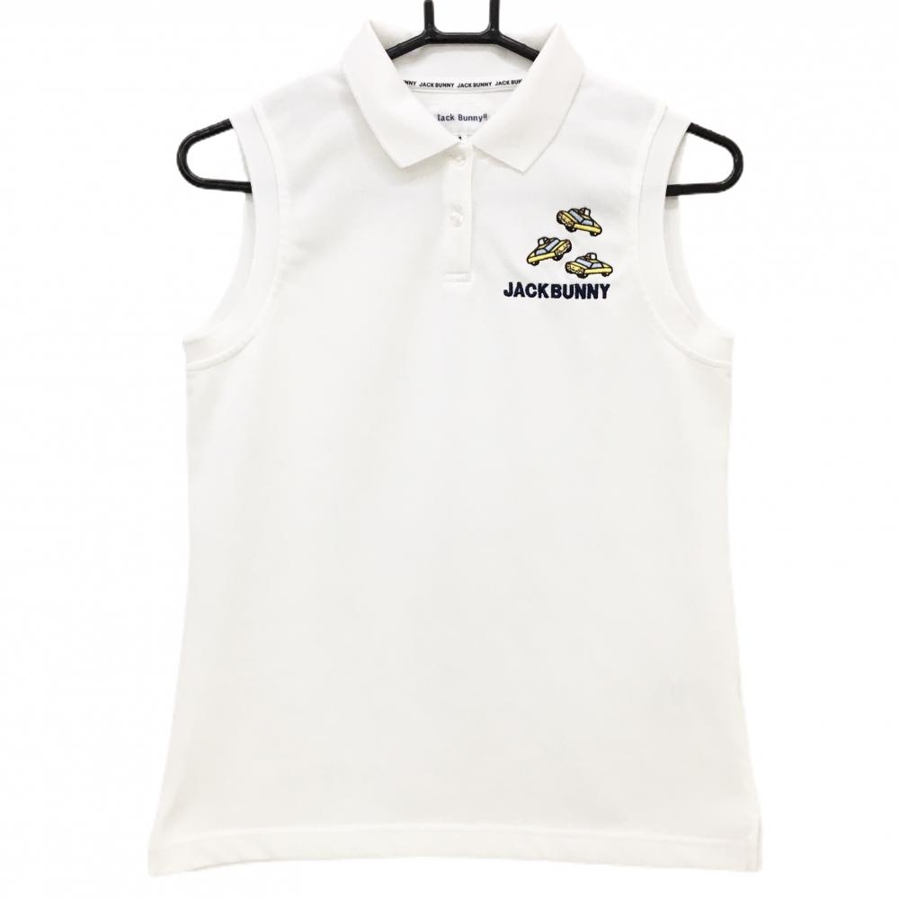 【美品】ジャックバニー ノースリーブポロシャツ 白 タクシー刺しゅう レディース 1(M) ゴルフウェア Jack Bunny
