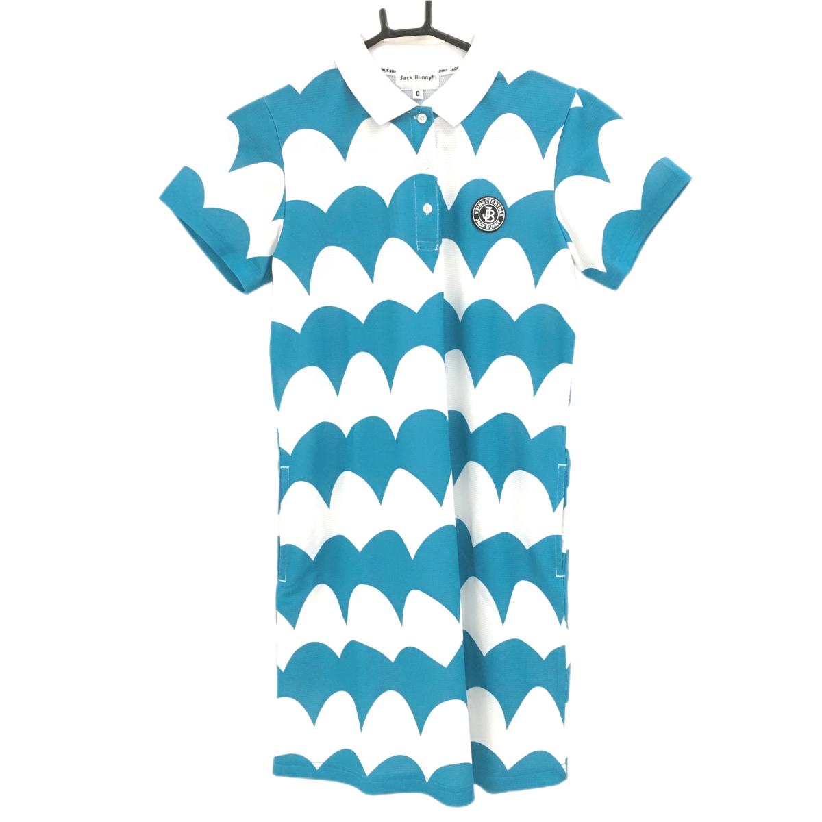 ジャックバニー 半袖ポロワンピース ライトブルー×白 総柄 シリコンワッペン レディース 0(S) ゴルフウェア Jack Bunny