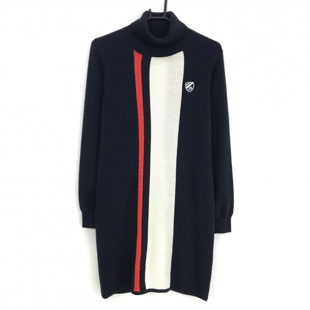 ジャックバニー ハイネックニットワンピース ネイビー×白 ケーブル編み、ロゴ刺しゅう  レディース 1(M) ゴルフウェア Jack Bunny