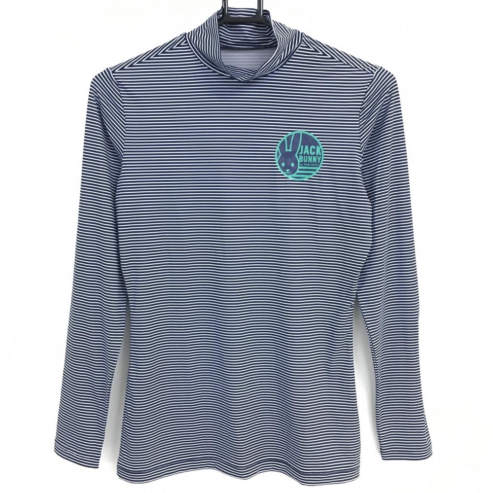 【超美品】ジャックバニー インナーシャツ ネイビー×白 ボーダー柄 ハイネック ストレッチ レディース 1(S) ゴルフウェア Jack Bunny