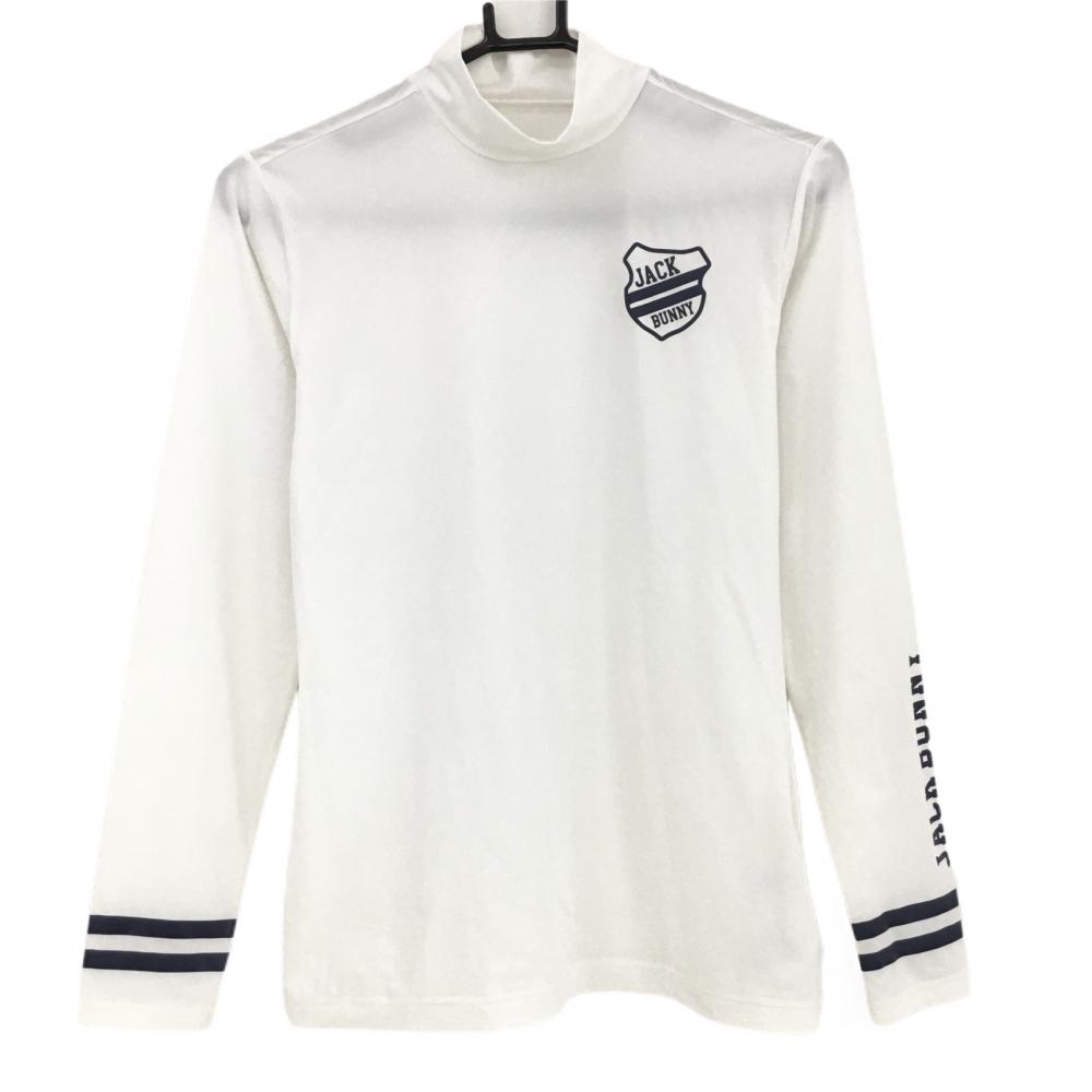 ジャックバニー ハイネックインナーシャツ 白×ネイビー 袖口2ライン  レディース 2(L) ゴルフウェア Jack Bunny