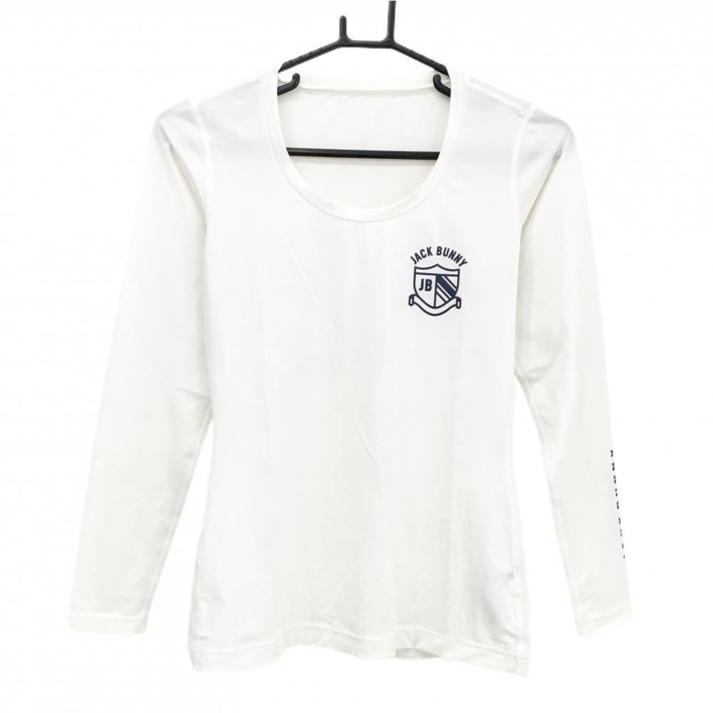 【超美品】ジャックバニー インナーシャツ 白×ネイビー ロゴプリント ストレッチ レディース 0(S) ゴルフウェア Jack Bunny