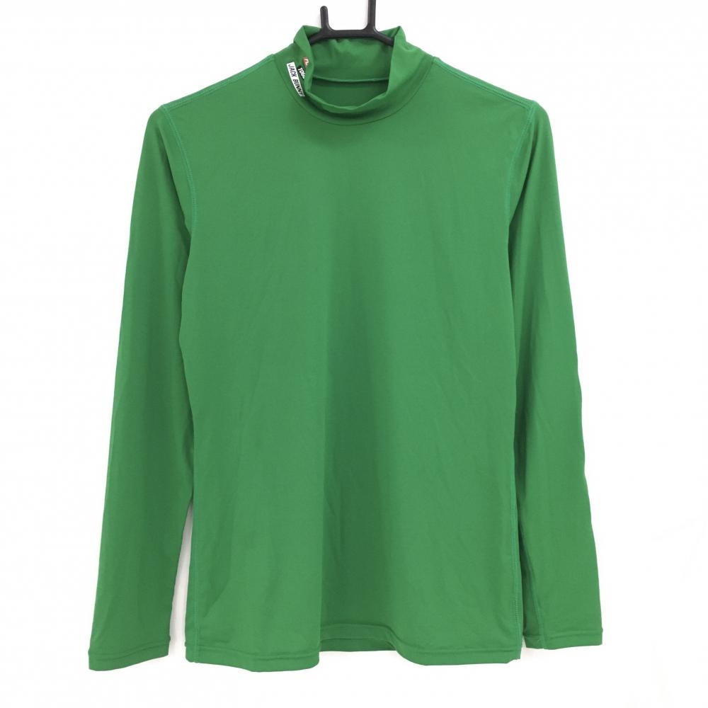 【超美品】ジャックバニー ハイネックインナーシャツ グリーン×黒 袖ロゴプリント レディース 2(L) ゴルフウェア Jack Bunny