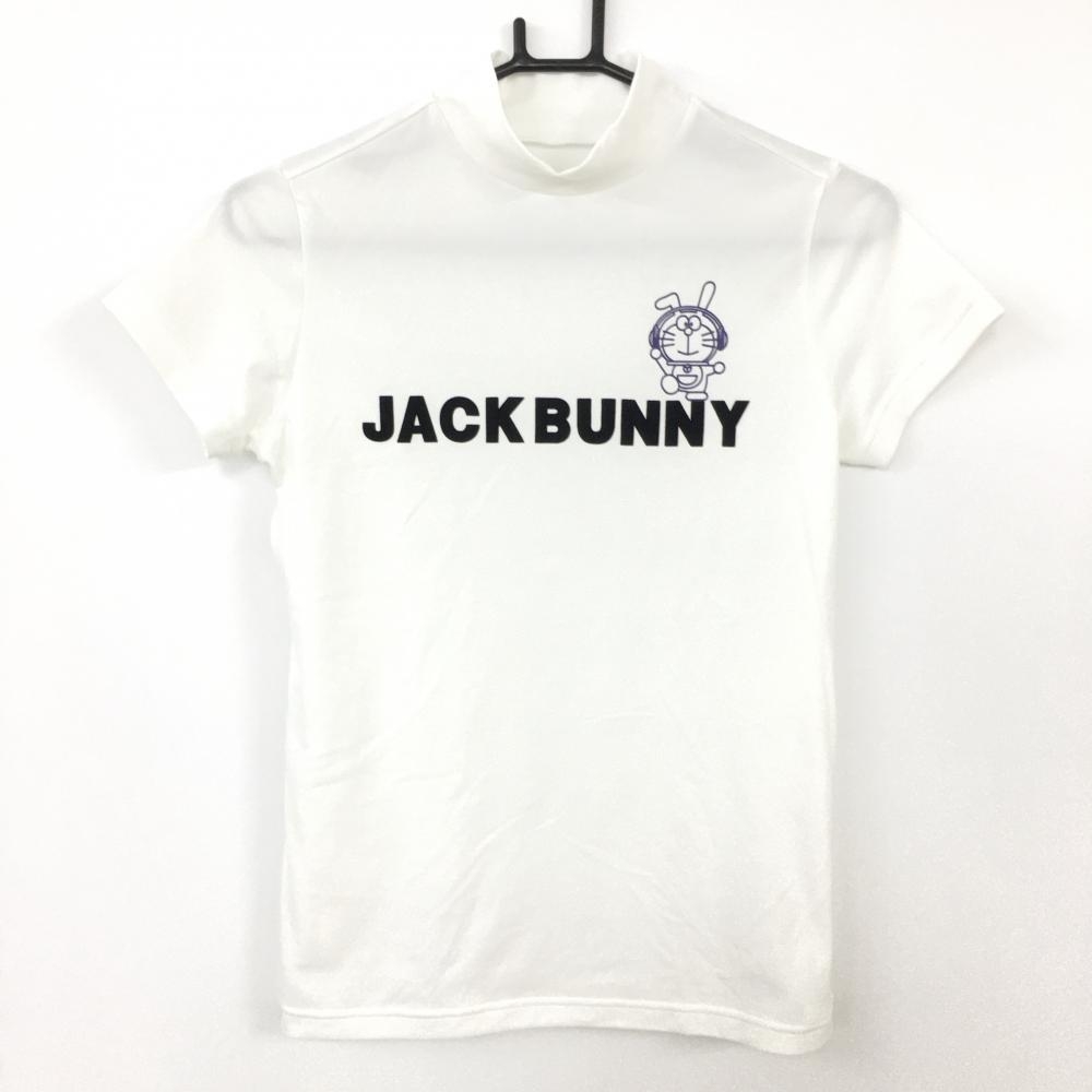 【超美品】2021年＊Jack Bunny ジャックバニー×ドラえもん 半袖ハイネックシャツ 白×ネイビー レディース 0(S) ゴルフウェア