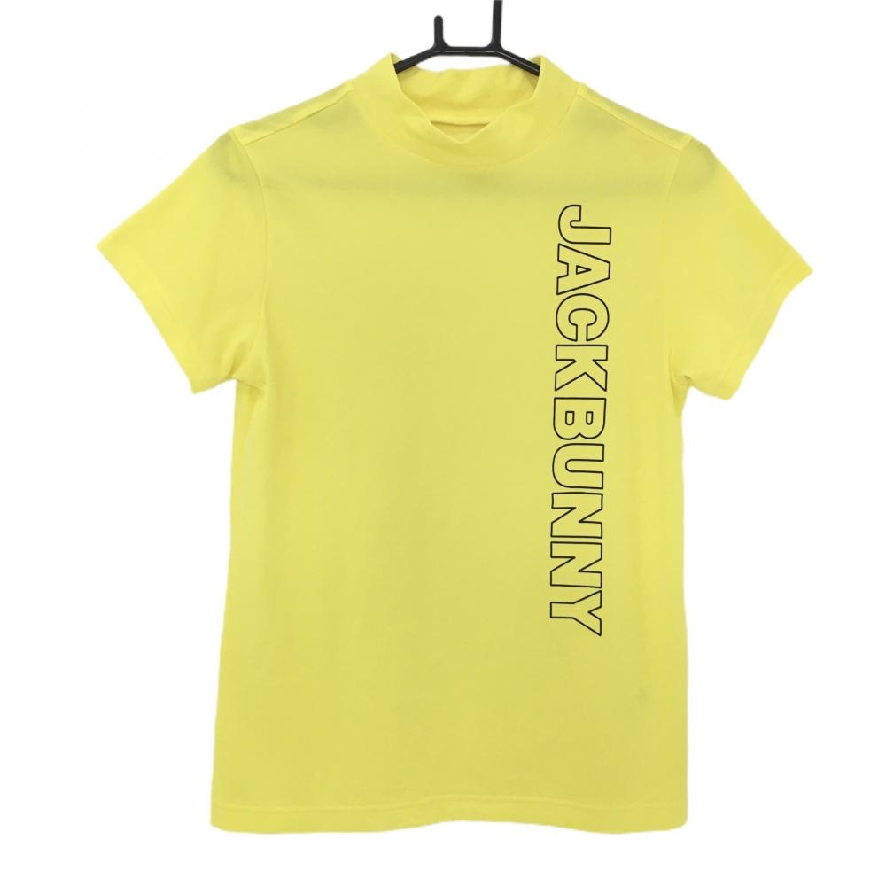 【美品】ジャックバニー 半袖ハイネックシャツ イエロー×黒 フロントビッグロゴ レディース 2 ゴルフウェア 2022年モデル Jack Bunny