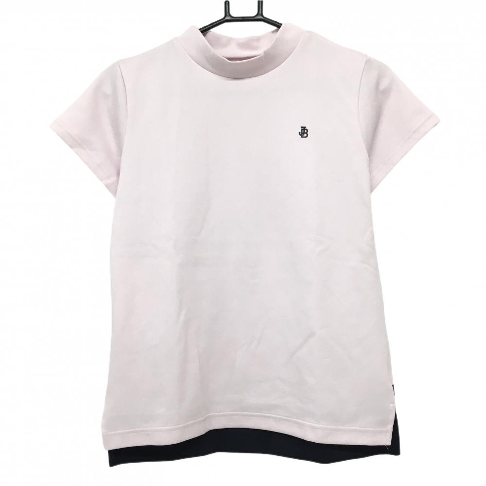 ジャックバニー 半袖ハイネックシャツ ピンク×ネイビー 後裾ロゴプリント レディース 0(S) ゴルフウェア 2024年モデル Jack Bunny