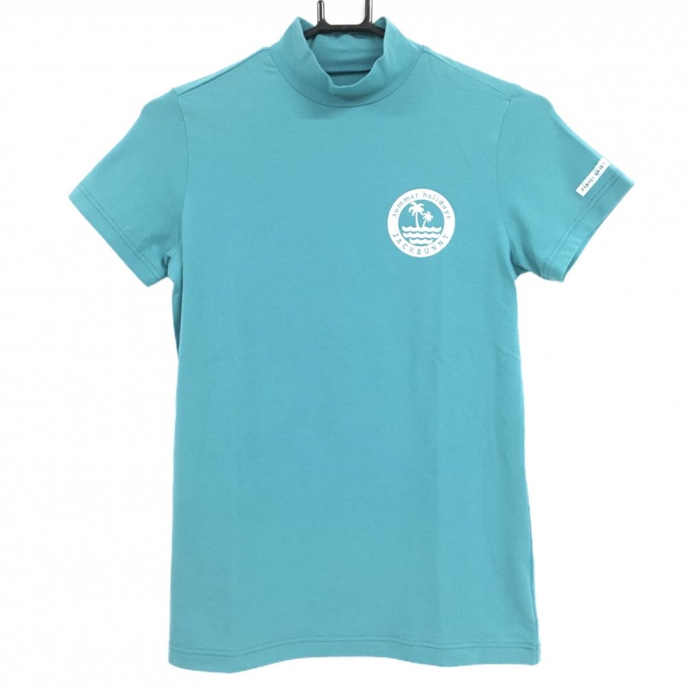 ジャックバニー 半袖ハイネックシャツ グリーン系×白 胸プリント レディース 1(M) ゴルフウェア Jack Bunny