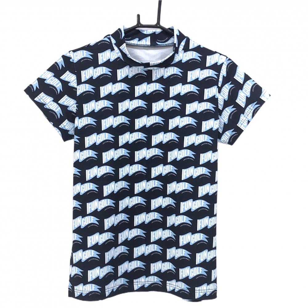 【超美品】ジャックバニー 半袖ハイネックシャツ ネイビー×ライトブルー レディース 1(M) ゴルフウェア 2024年モデル Jack Bunny