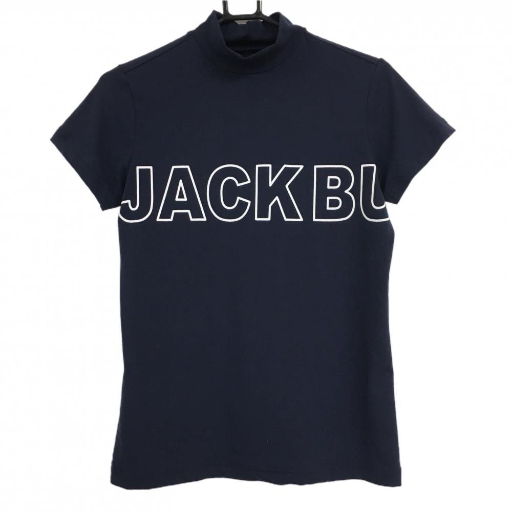 【超美品】ジャックバニー 半袖ハイネックシャツ ネイビー ロゴ白 ストレッチ  レディース 1(M) ゴルフウェア Jack Bunny
