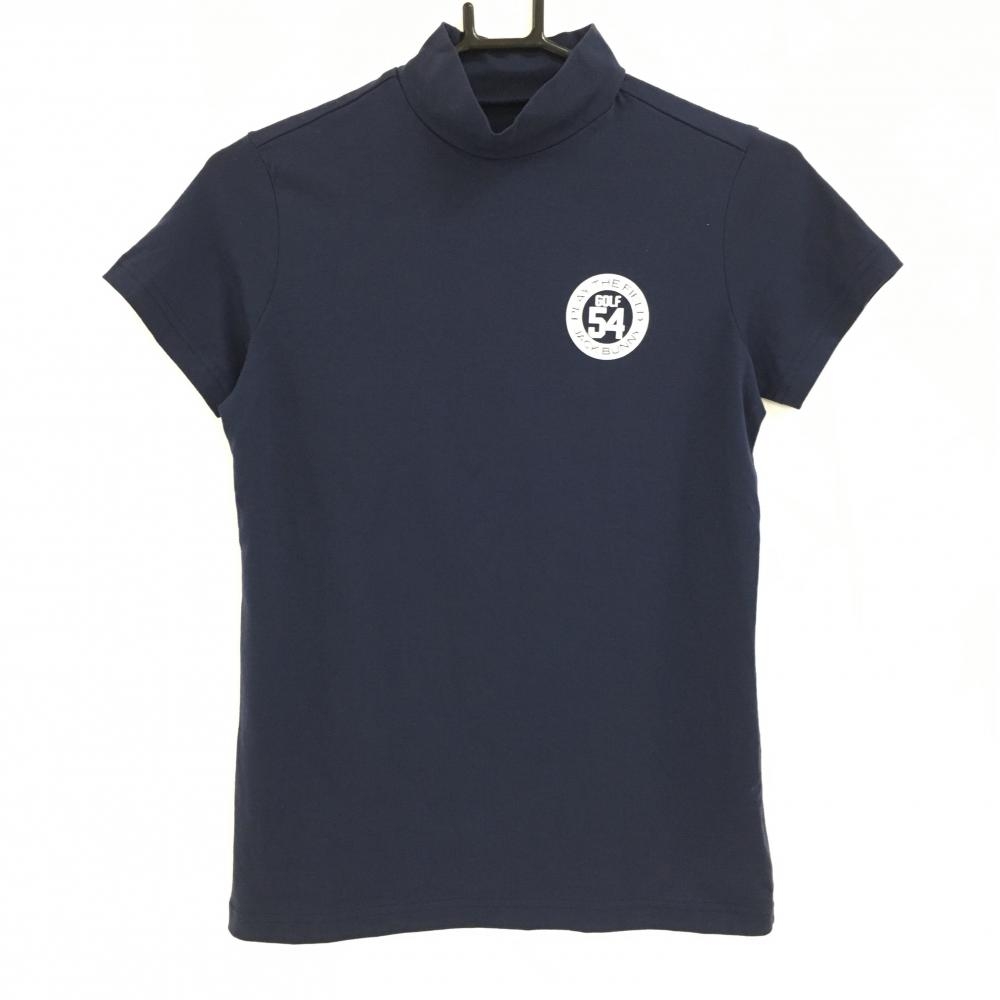 【超美品】ジャックバニー 半袖ハイネックシャツ ネイビー ロゴプリント  レディース 0(S) ゴルフウェア Jack Bunny