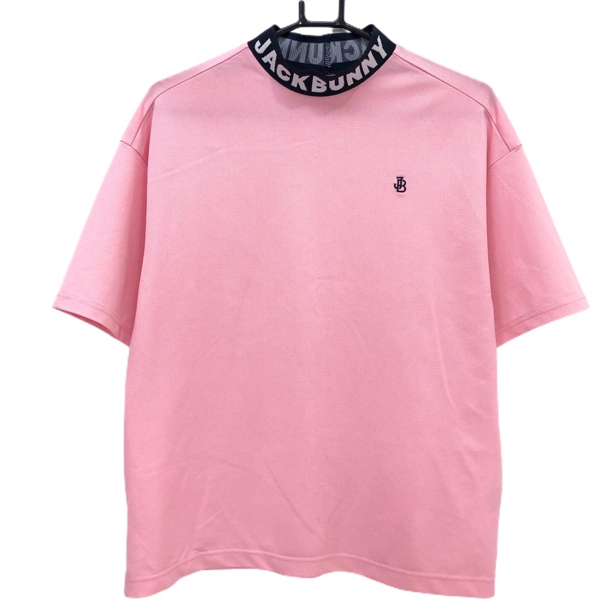 【美品】ジャックバニー 半袖ハイネックシャツ ライトピンク×ネイビー レディース 2(L) ゴルフウェア 2024年モデル Jack Bunny
