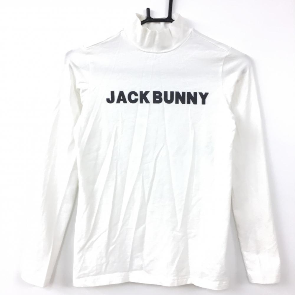 2021年＊Jack Bunny ジャックバニー 長袖ハイネックシャツ 白×黒 ビッグロゴ ストレッチ レディース 0(S) ゴルフウェア