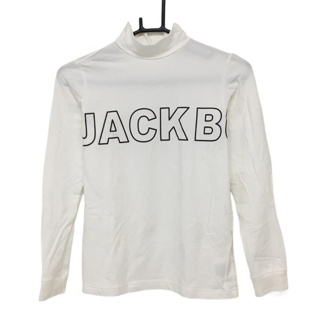【美品】ジャックバニー 長袖ハイネックシャツ 白 ロゴプリント レディース 0(S) ゴルフウェア Jack Bunny