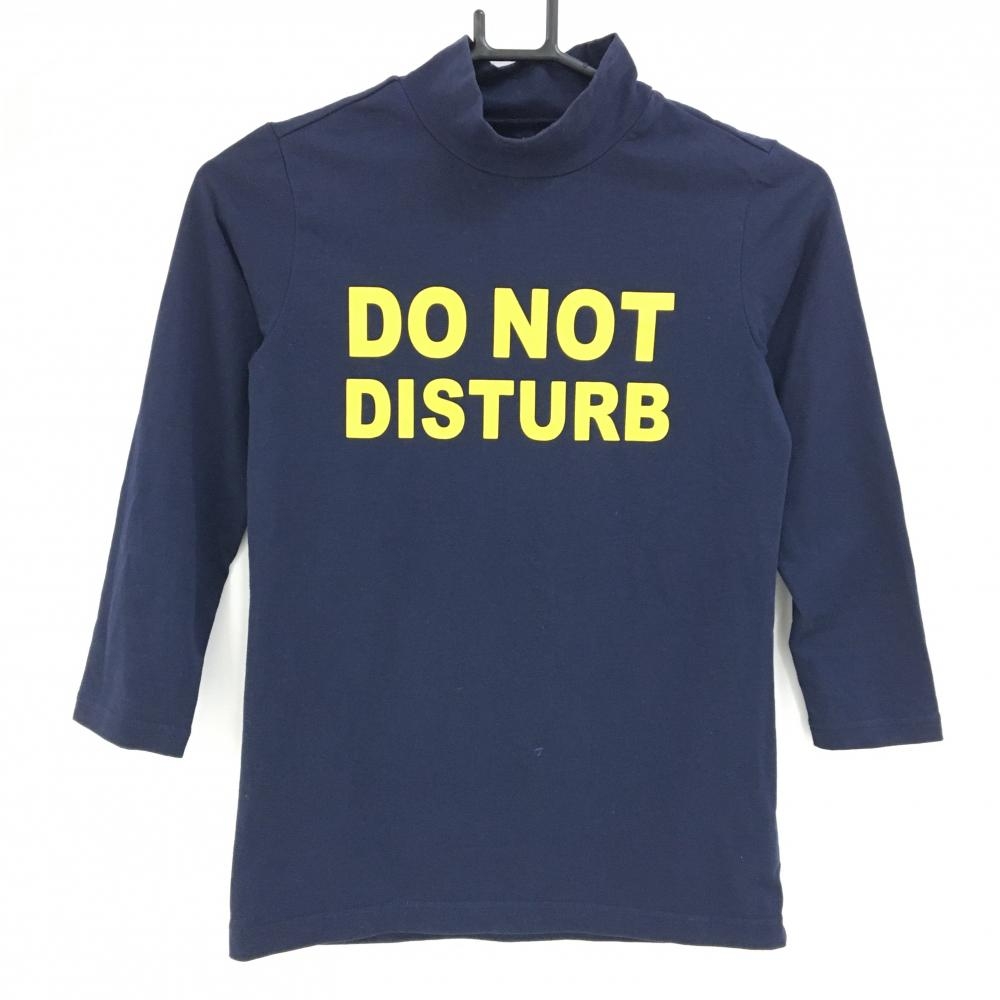 ジャックバニー 七分袖ハイネックシャツ ネイビー×イエロー フロントプリント レディース 0(S) ゴルフウェア Jack Bunny