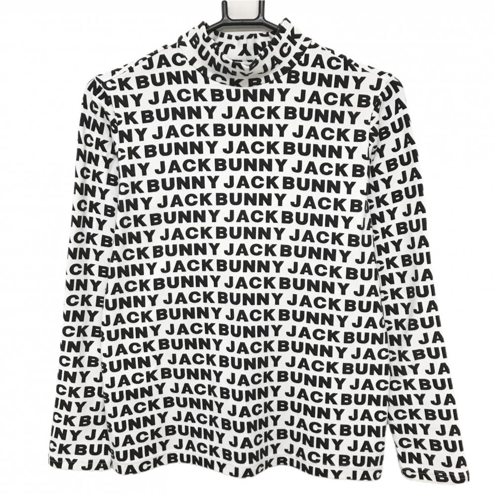 ジャックバニー 長袖ハイネックシャツ 白×黒 ロゴ総柄 レディース 2(L) ゴルフウェア Jack Bunny