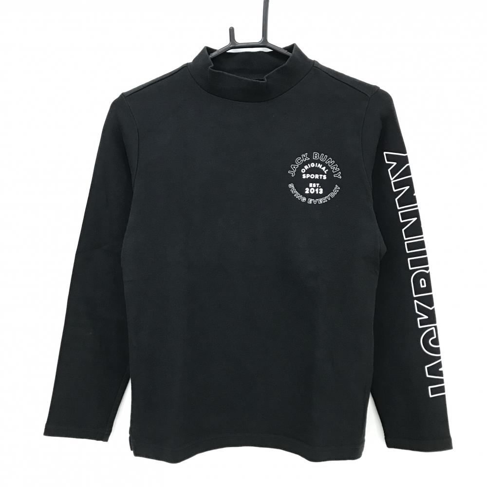 ジャックバニー 長袖ハイネックシャツ 黒×白 袖ロゴプリント レディース 1(M) ゴルフウェア Jack Bunny