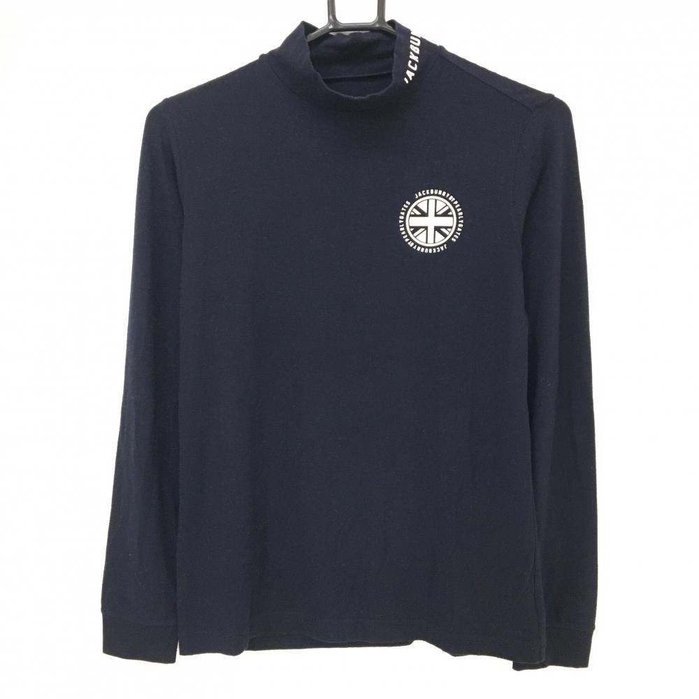 ジャックバニー 長袖ハイネックシャツ ネイビー×白 ロゴプリント 微起毛 レディース 1(M) ゴルフウェア Jack Bunny