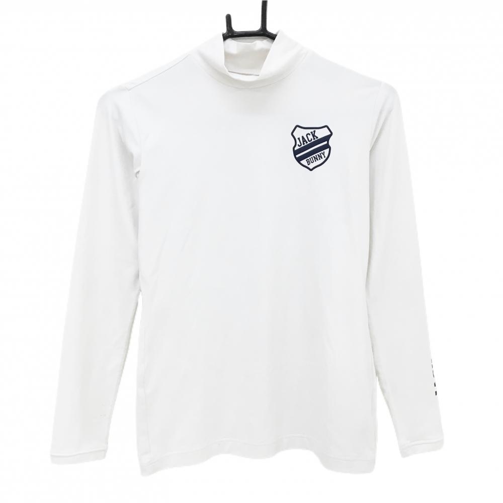 ジャックバニー 長袖ハイネックシャツ 白×ネイビー ロゴプリント レディース 0(S) ゴルフウェア Jack Bunny