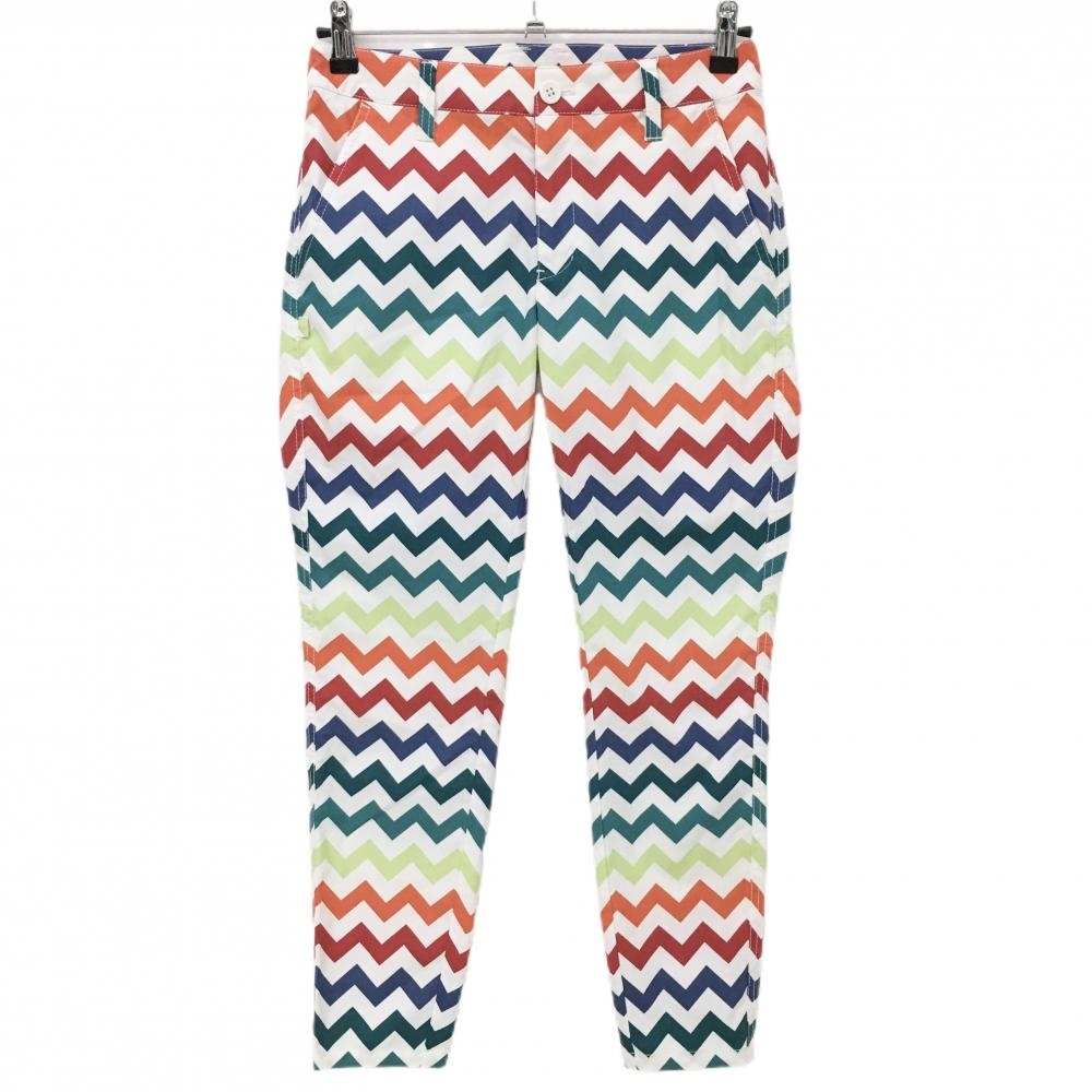 【新品】ジャックバニー パンツ 白×マルチカラー ギザギザ柄 レディース 1(M) ゴルフウェア Jack Bunny