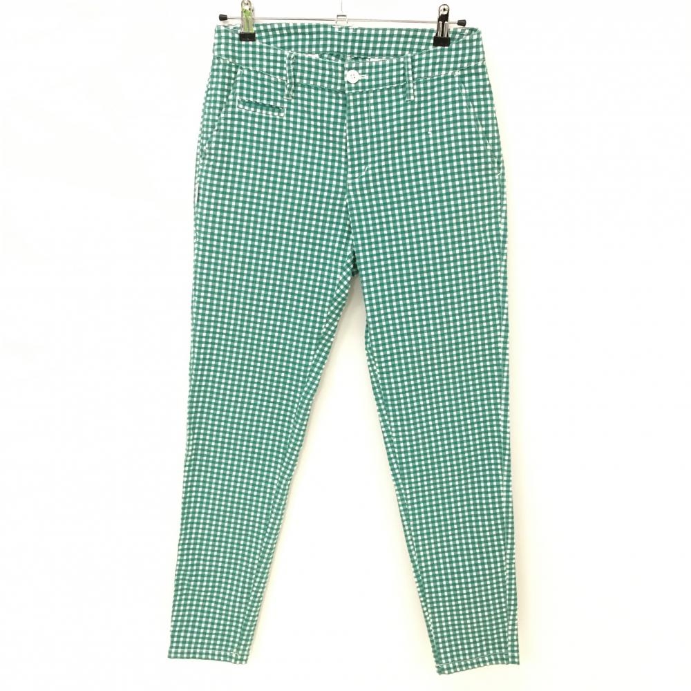 【美品】ジャックバニー パンツ グリーン×白 チェック サッカー生地  レディース 2(L) ゴルフウェア Jack Bunny