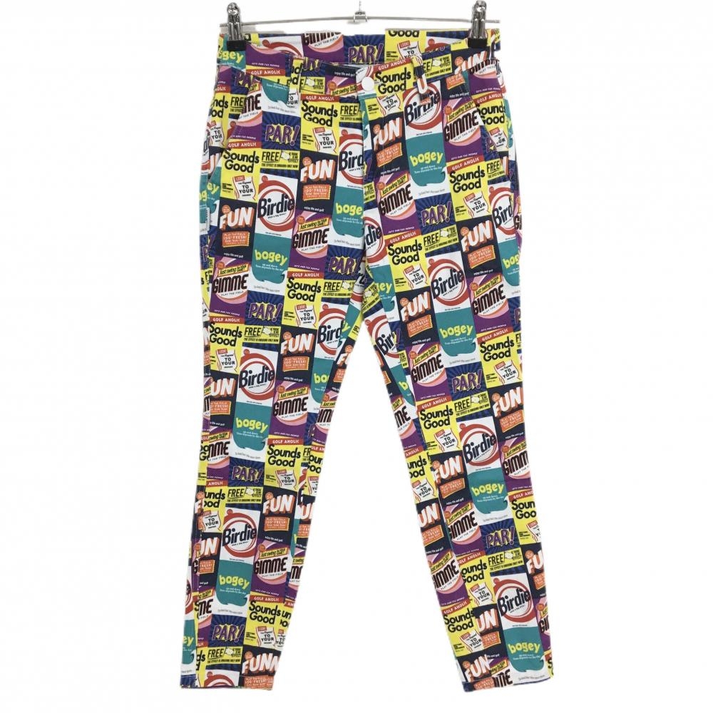 【美品】ジャックバニー パンツ マルチカラー 総柄 バックロゴ レディース 0(S) ゴルフウェア Jack Bunny