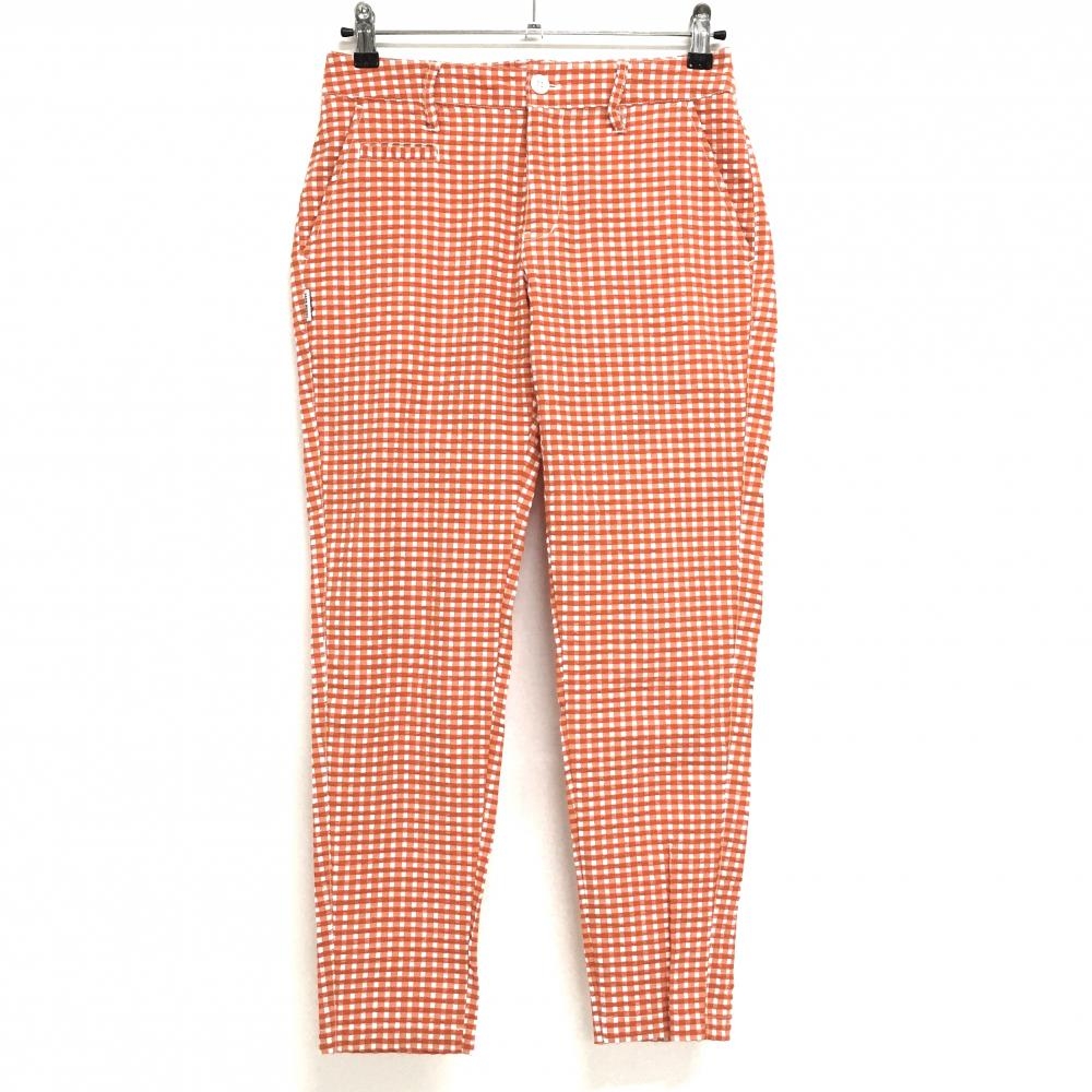 【超美品】ジャックバニー パンツ オレンジ系×白 チェック 凹凸生地 レディース 0(S) ゴルフウェア Jack Bunny