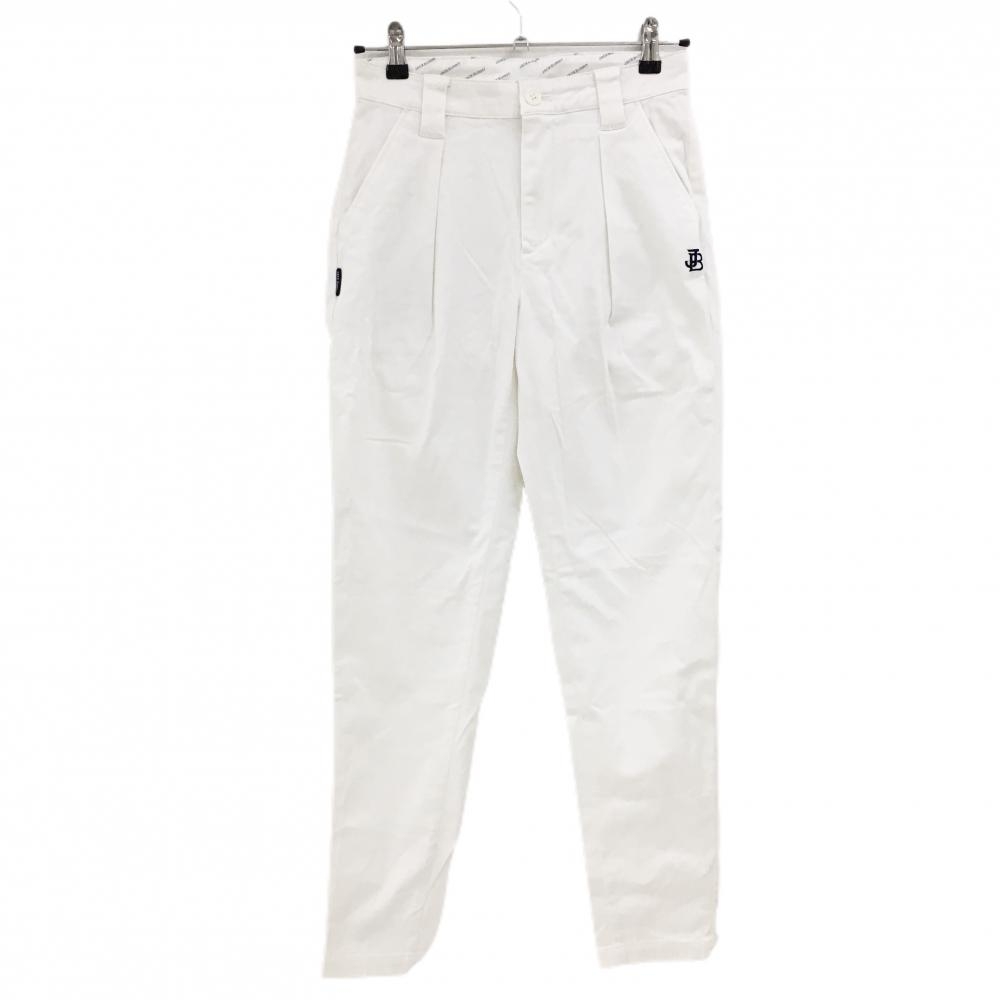 【美品】ジャックバニー パンツ 白 ロゴネイビー ストレッチ レディース 2(L) ゴルフウェア Jack Bunny