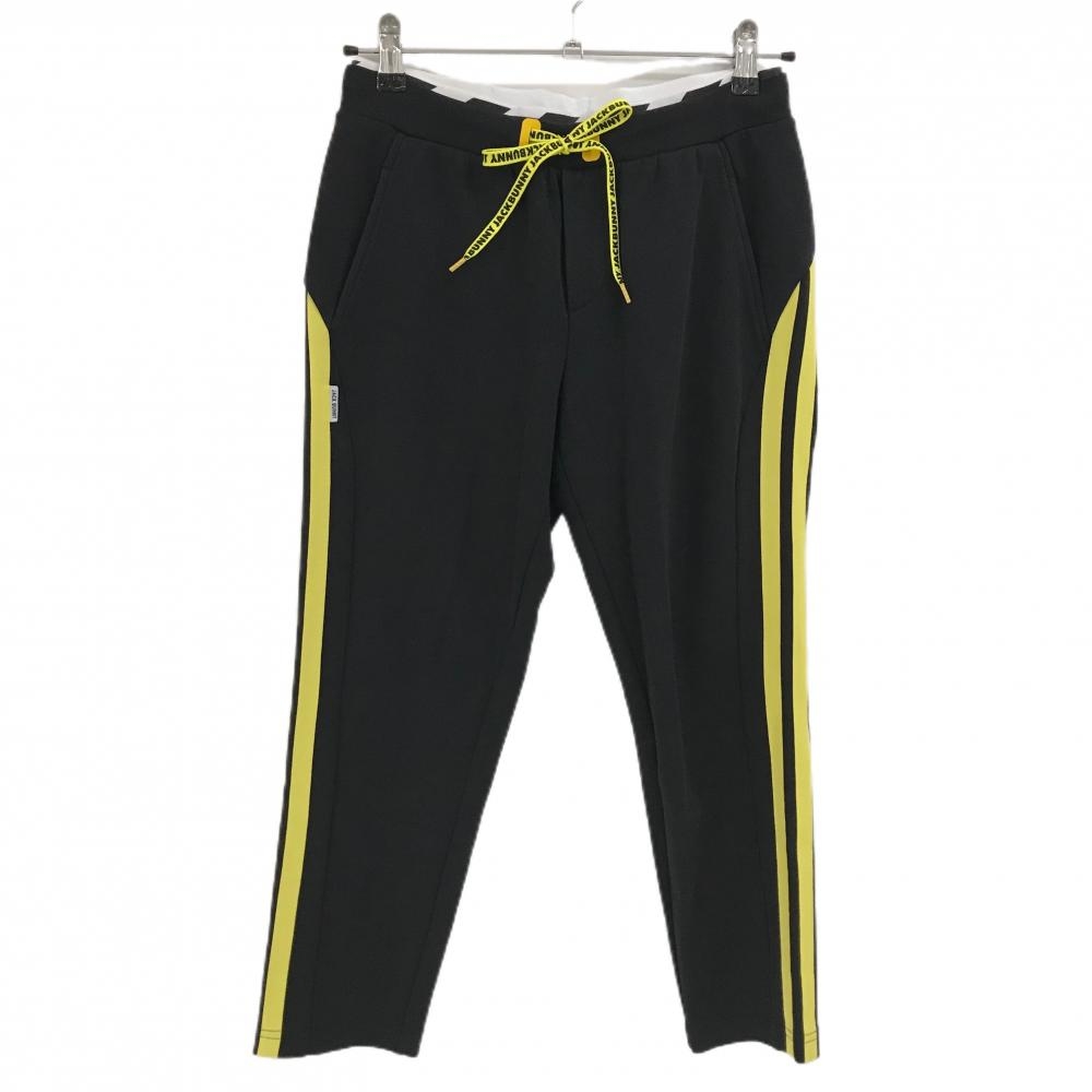 ジャックバニー パンツ 黒×イエロー サイドライン ストレッチ ウエスト紐 レディース 1(M) ゴルフウェア Jack Bunny