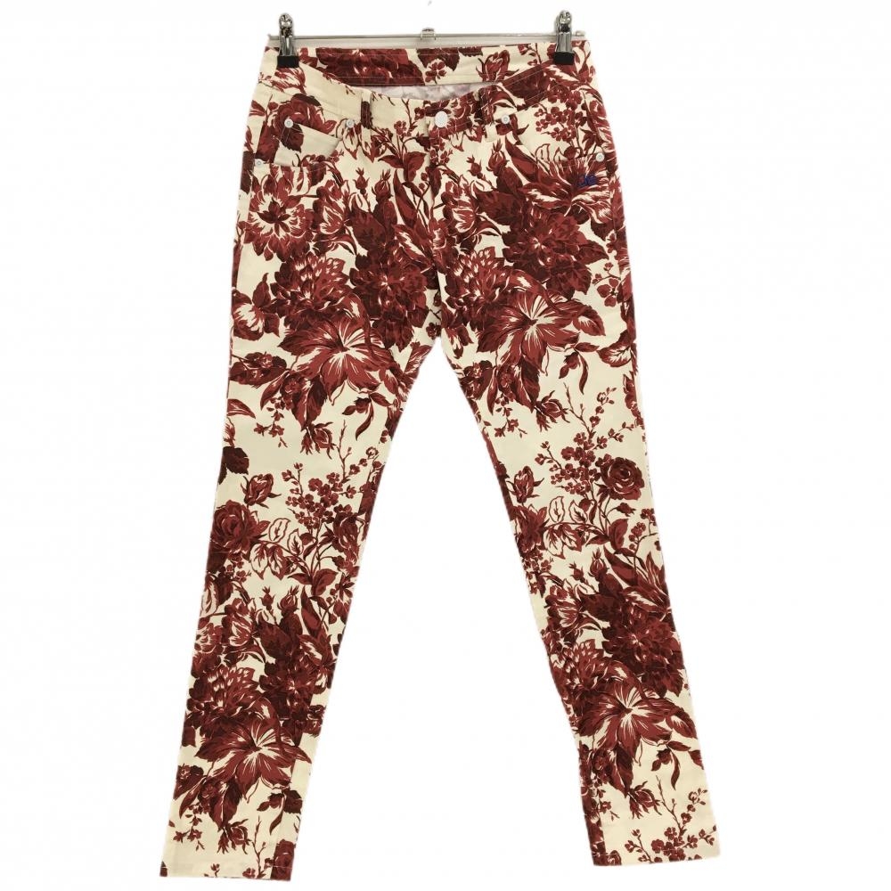 ジャックバニー パンツ アイボリー×レッド 花柄 ロゴブルー  レディース 1(M) ゴルフウェア Jack Bunny