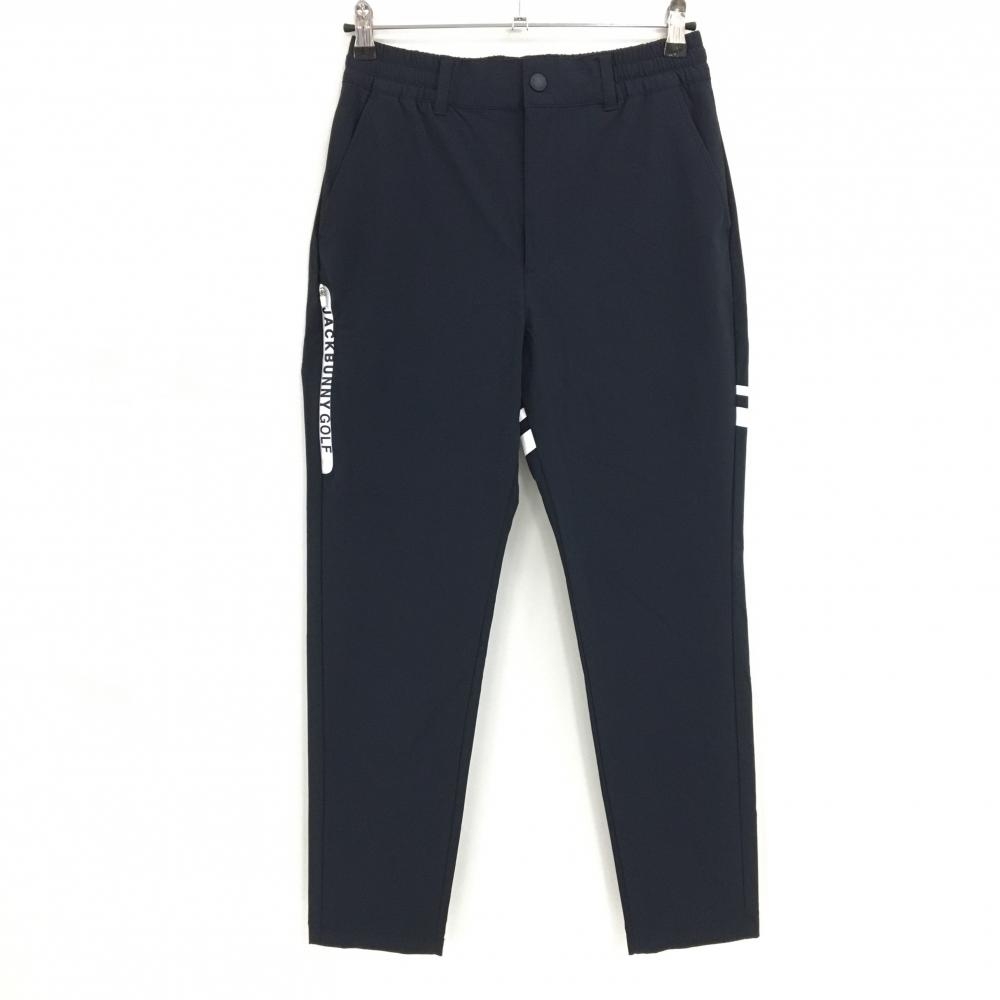 【超美品】ジャックバニー パンツ ダークネイビー×白 ナイロン混 背面ライン レディース 2(L) ゴルフウェア 2025年モデル Jack Bunny