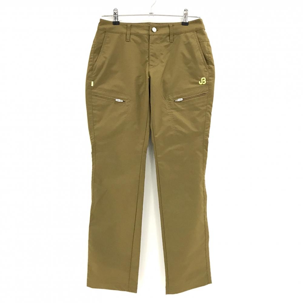 【美品】ジャックバニー パンツ ブラウン×蛍光イエロー ロゴ刺しゅう ジップポケット レディース 1(M) ゴルフウェア Jack Bunny