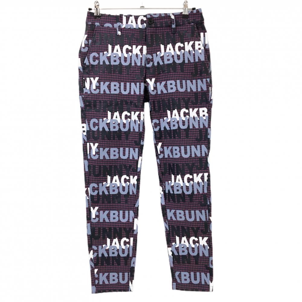 【美品】ジャックバニー パンツ ピンク×グリーン チェック ロゴ総柄 ストレッチ レディース 1(M) ゴルフウェア Jack Bunny