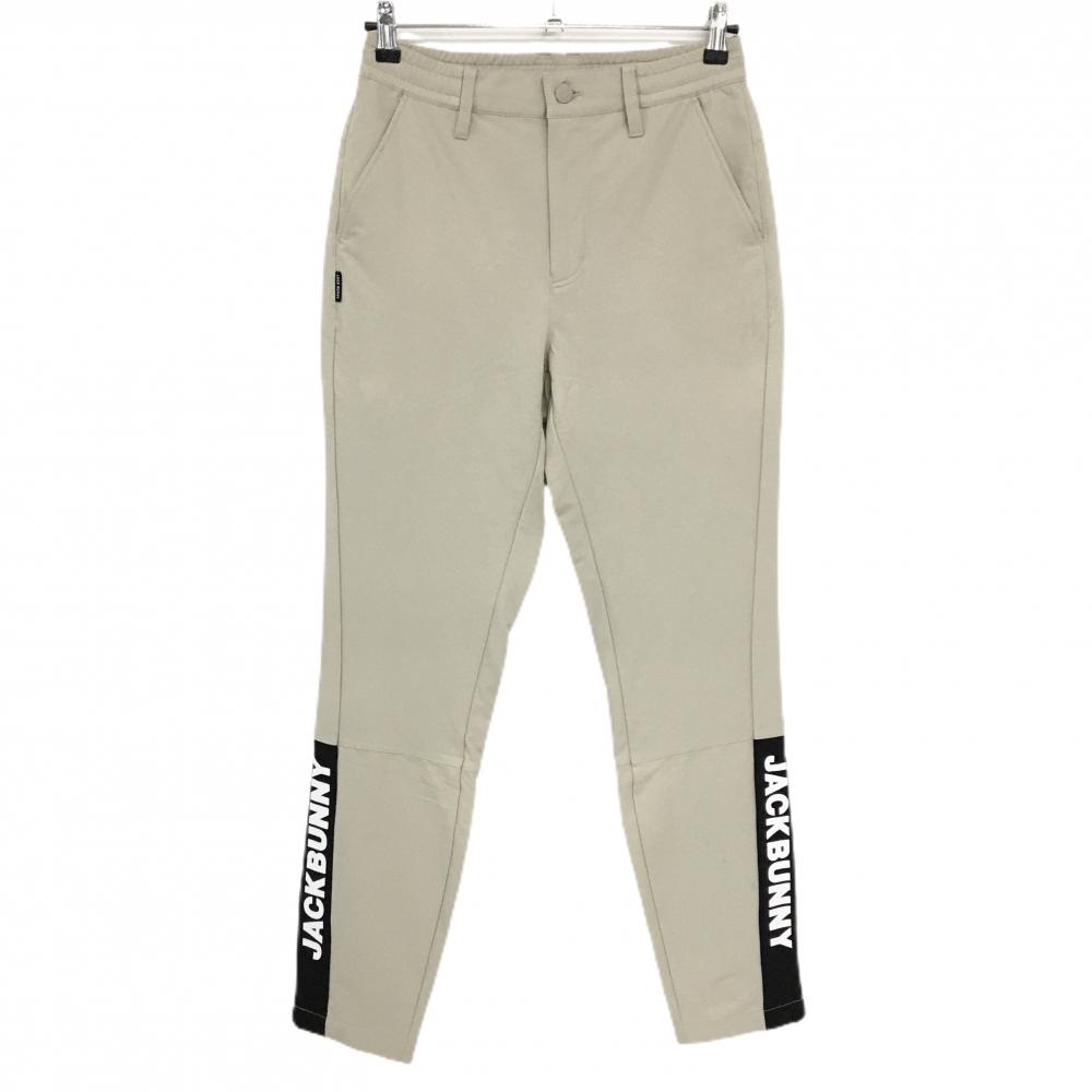 【超美品】ジャックバニー パンツ ベージュ×黒 裾ロゴ ウエスト調整紐 ストレッチ レディース 2(L) ゴルフウェア Jack Bunny