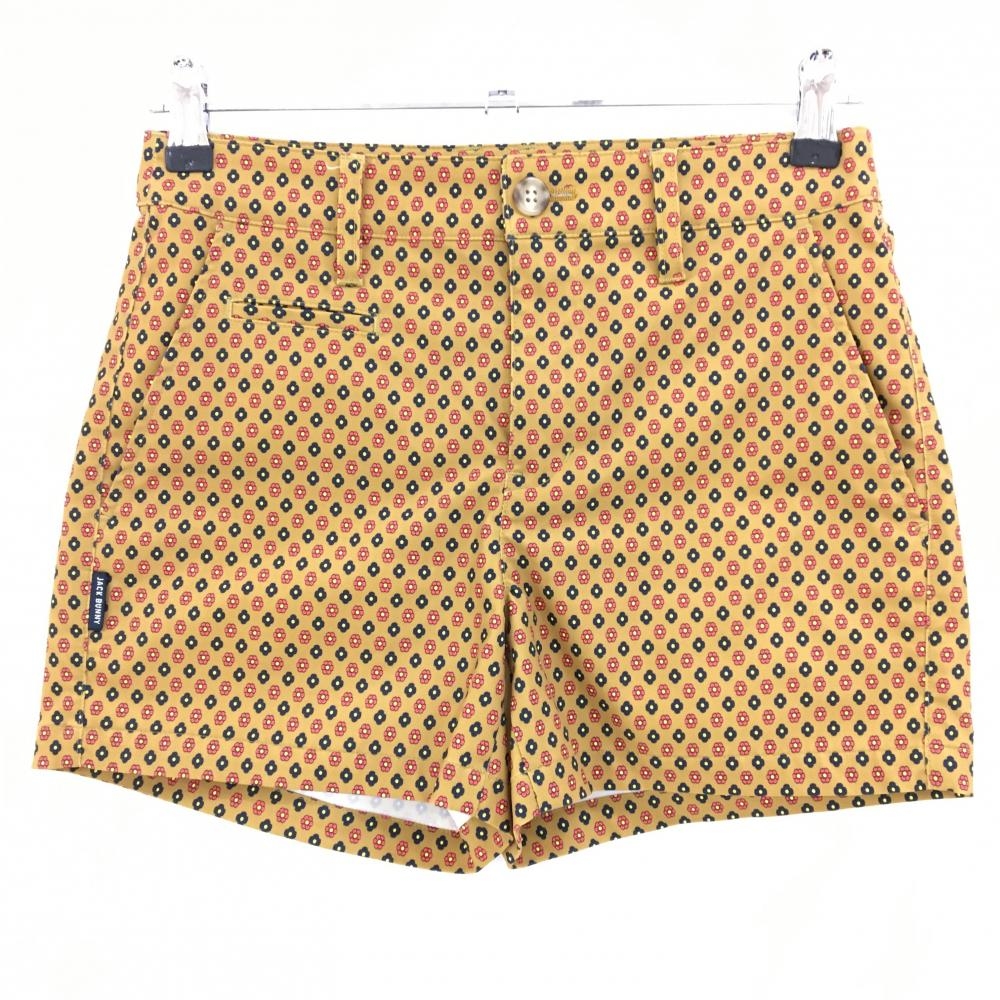 【超美品】ジャックバニー ショートパンツ イエローブラウン×黒 花柄 バックロゴ  レディース 0(S) ゴルフウェア Jack Bunny