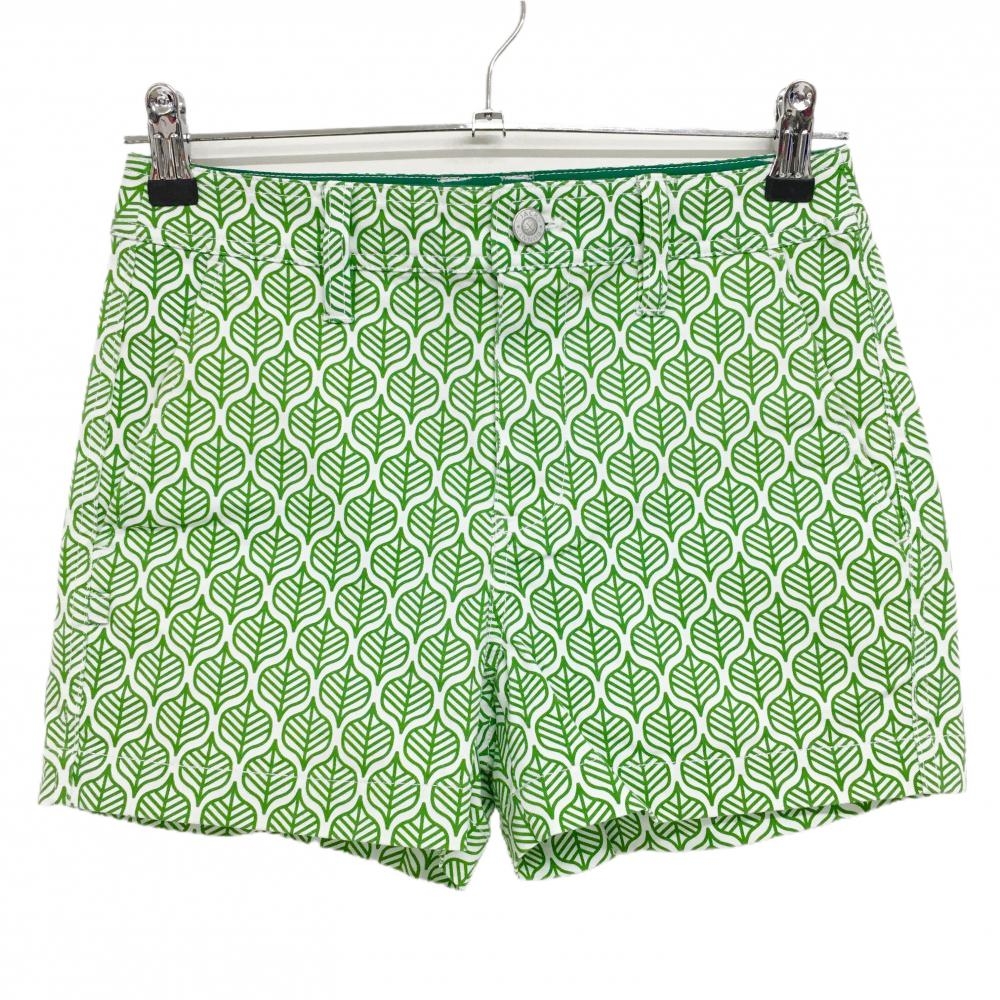 【超美品】ジャックバニー ショートパンツ 白×グリーン リーフ柄  レディース 0(S) ゴルフウェア Jack Bunny