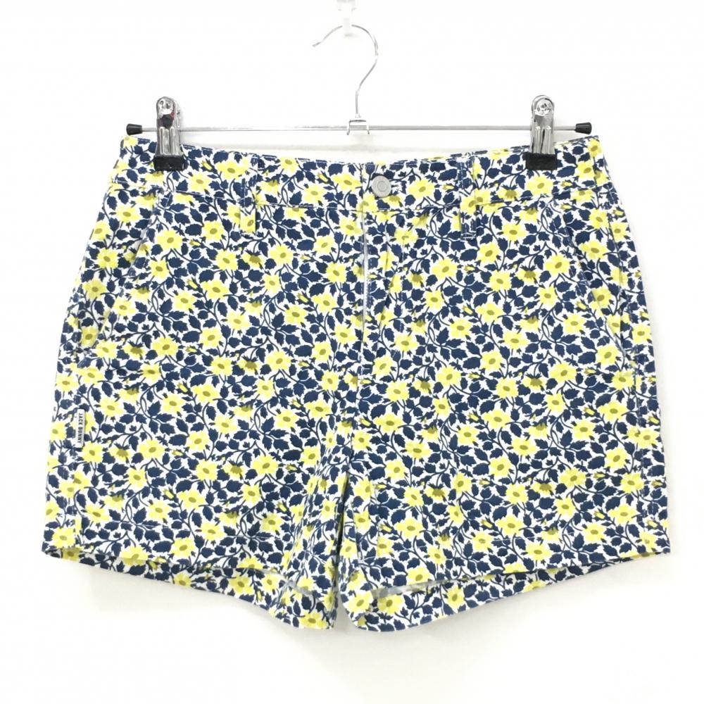 【超美品】ジャックバニー ショートパンツ ネイビー×イエロー 花柄 LIBERTY コットン100％ レディース 1(M) ゴルフウェア Jack Bunny