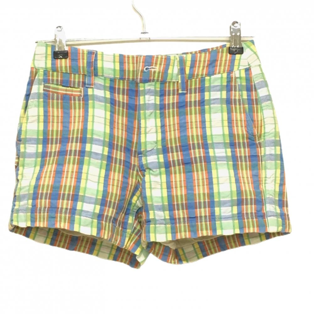 ジャックバニー ショートパンツ ブルー×グリーン×オレンジ チェック 裏地あり  レディース 0(S) ゴルフウェア Jack Bunny