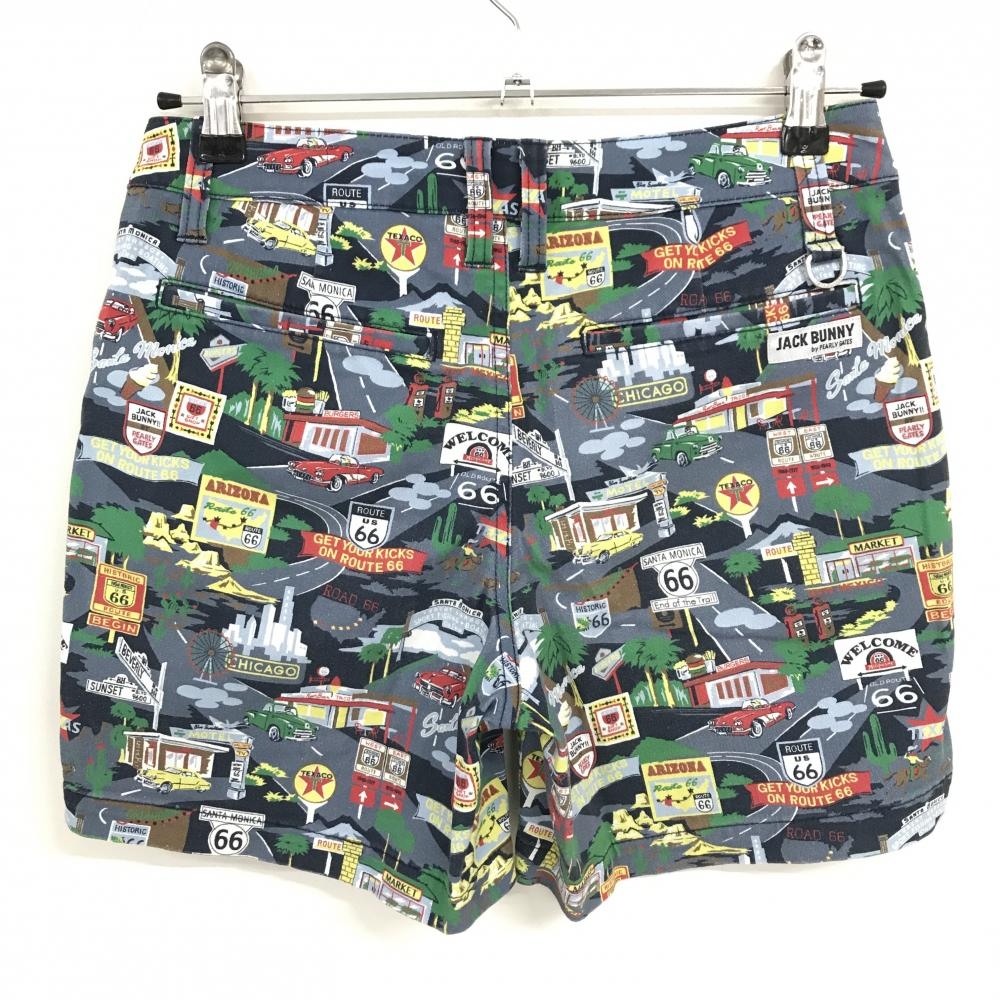 【美品】ジャックバニー ショートパンツ グレー×マルチカラー 総柄 クルマ レディース 1(M) ゴルフウェア Jack Bunny