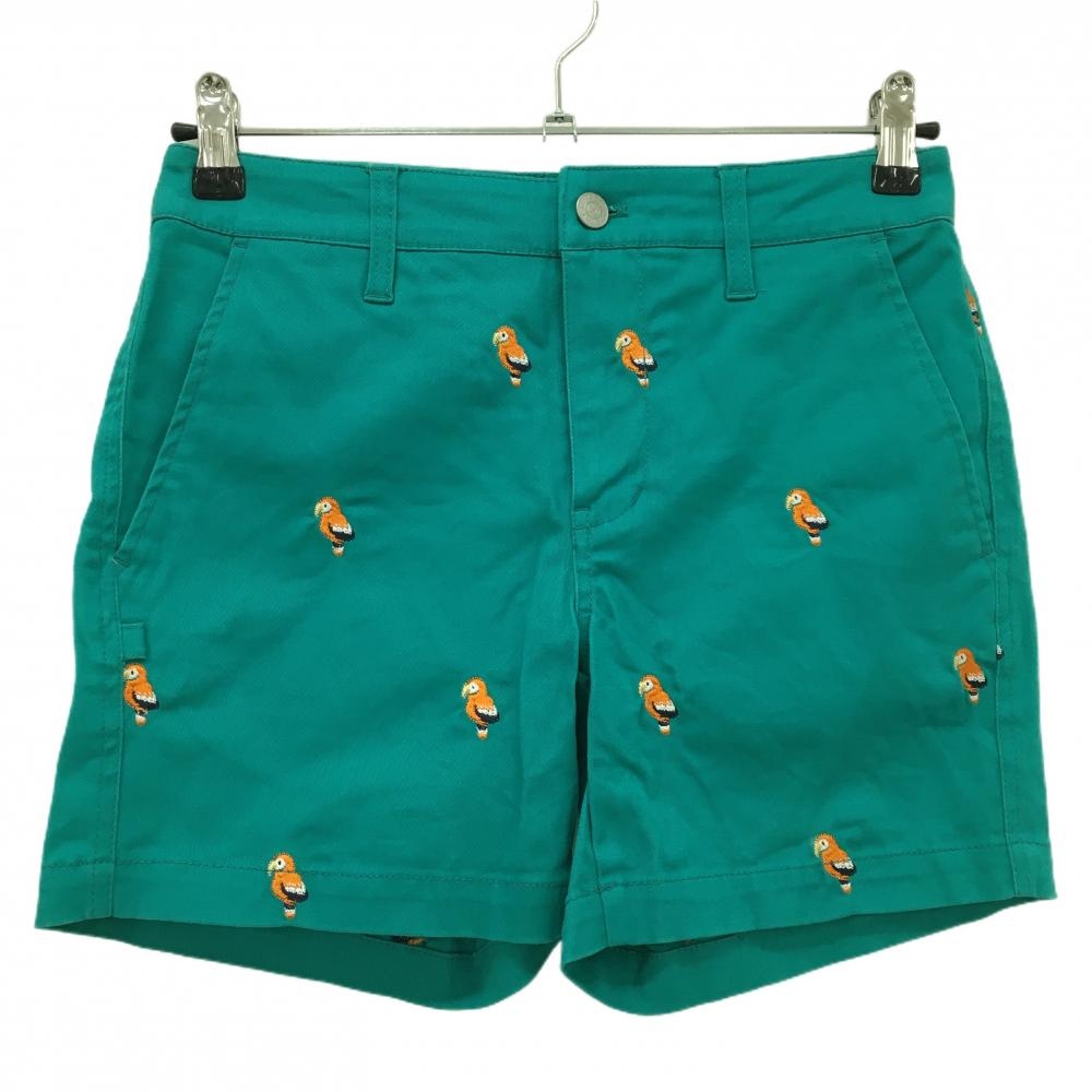 【美品】ジャックバニー ショートパンツ ブルーグリーン×オレンジ インコ柄 バックロゴ レディース 0(S) ゴルフウェア Jack Bunny