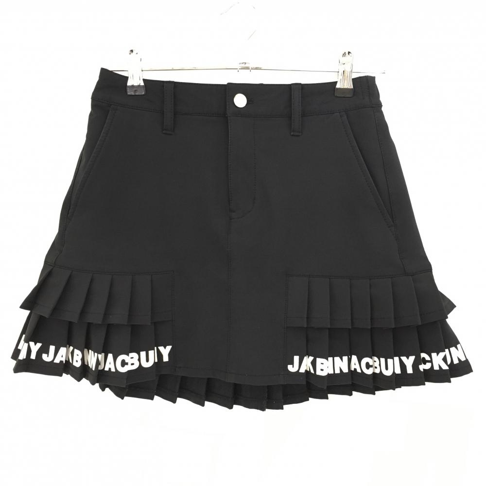 ジャックバニー スカート黒×白 裾プリーツ 内側インナーパンツ 裾ロゴプリント  レディース 1(M) ゴルフウェア Jack Bunny