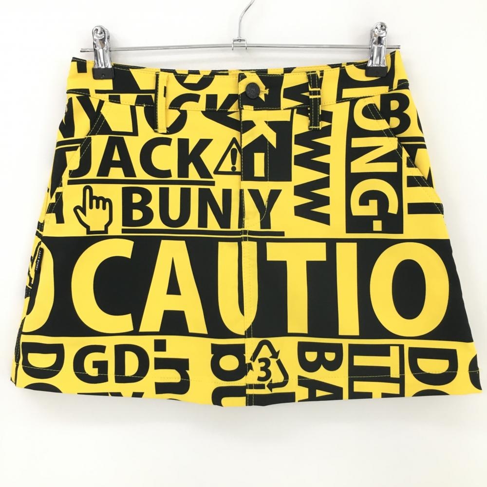 【超美品】ジャックバニー スカート イエロー×黒 英字総柄 バックロゴ 内側インナーパンツ レディース 1(M) ゴルフウェア Jack Bunny