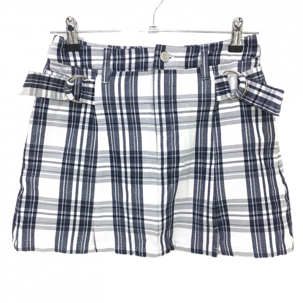 【美品】ジャックバニー スカート 白×ネイビー チェック 内側インナーパンツ レディース 1(M) ゴルフウェア Jack Bunny