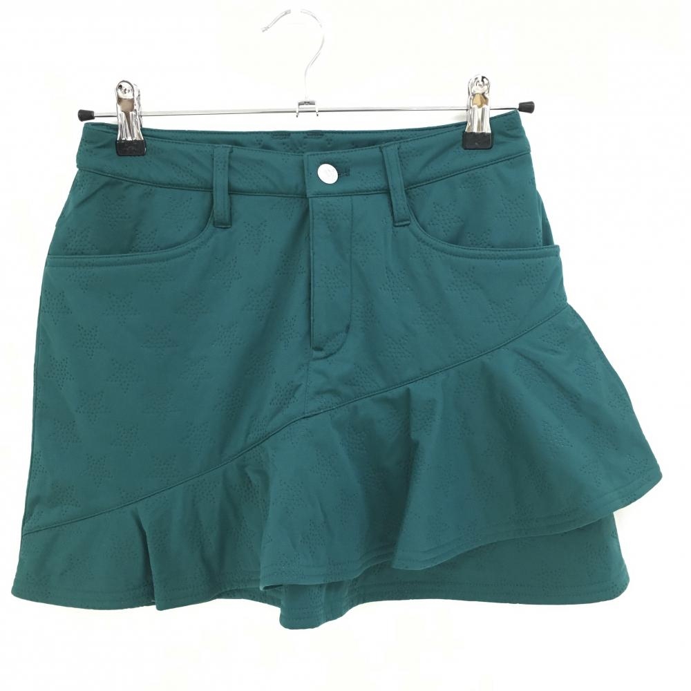 【超美品】ジャックバニー スカート グリーン 星柄 裏起毛 内側インナーパンツ  レディース 00(XS) ゴルフウェア Jack Bunny