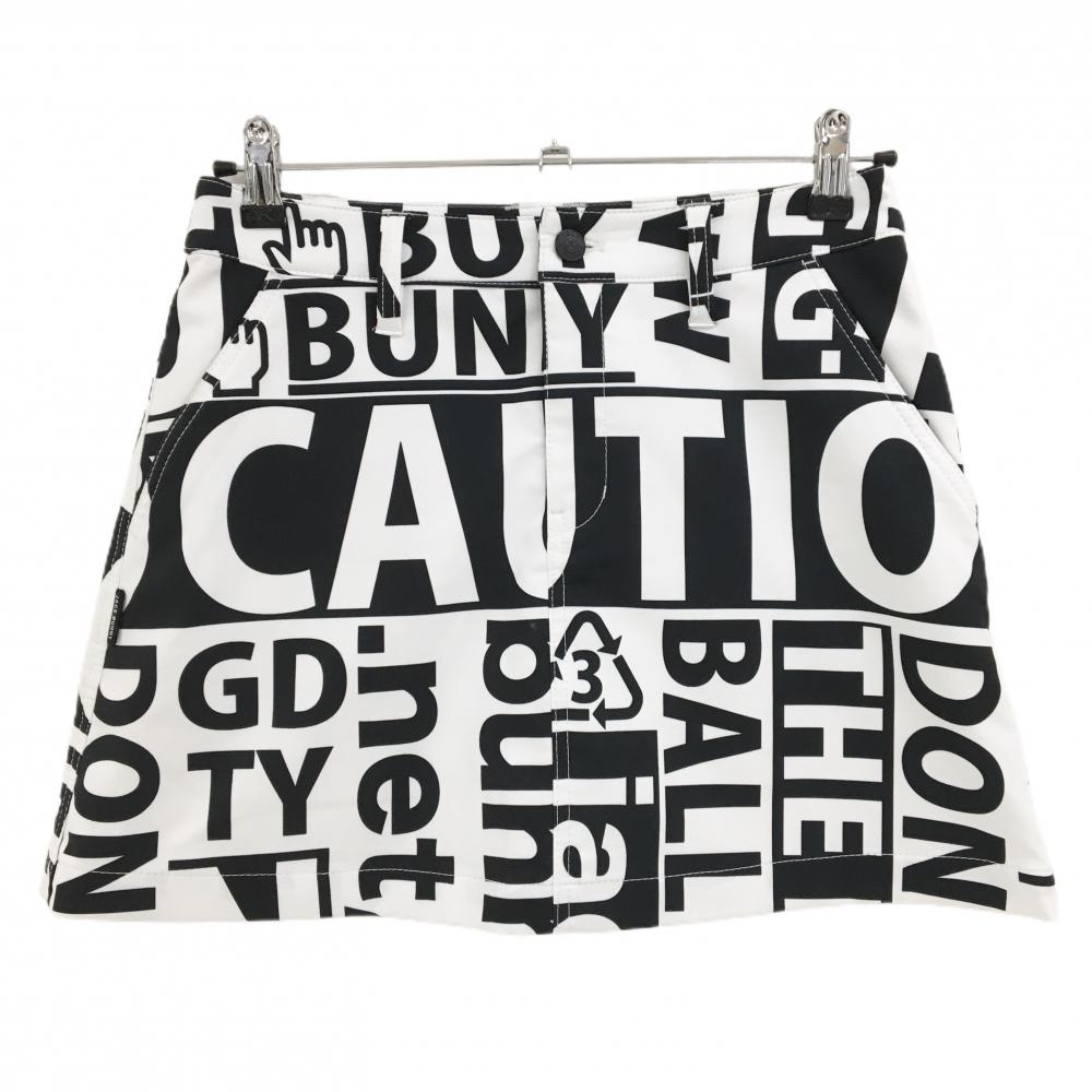【美品】ジャックバニー スカート 白×黒 英字総柄 内側インナーパンツ ストレッチ レディース 1(M) ゴルフウェア Jack Bunny