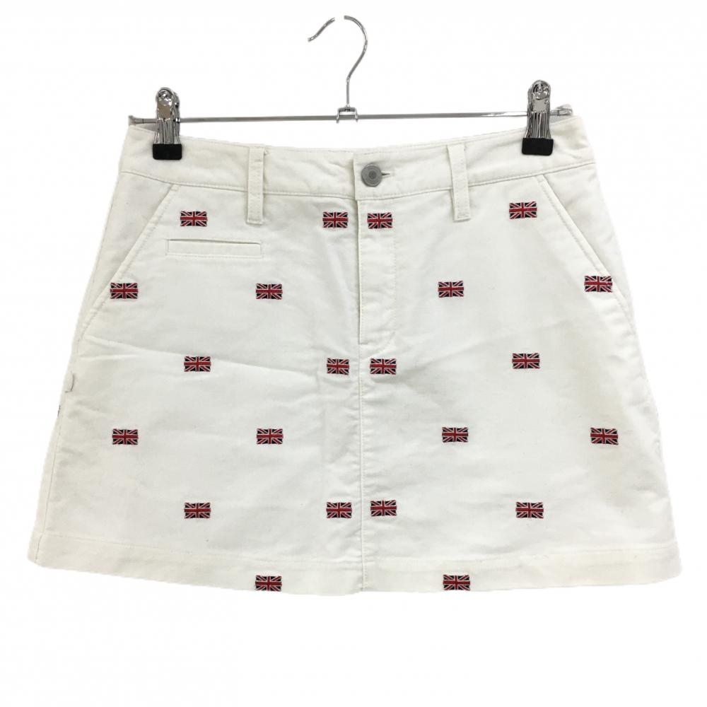 【美品】ジャックバニー スカート 白 国旗柄 内側インナーパンツ  レディース 1(M) ゴルフウェア Jack Bunny
